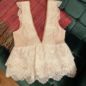 Topshop Lace V Neck Cropped Blouse Top